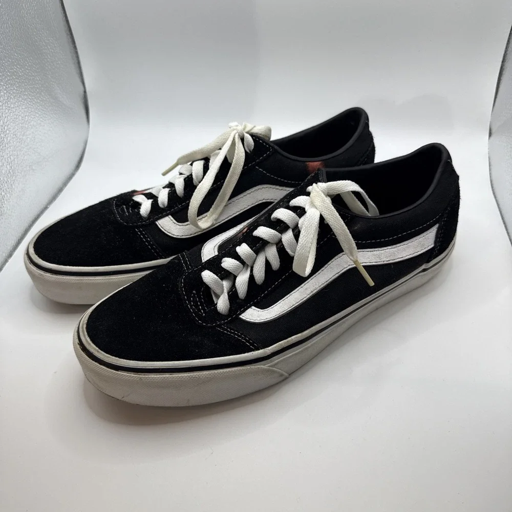 Vans‎ Men's Ward Black/White Suede/Canvas Mix Skate Shoes, Bleached Design